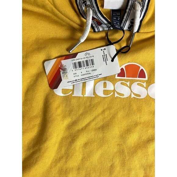 Ellesse Ellela Oh Women’s Yellow Cropped Pullover Hoodie Sweatshirt Sz 6 New - Picture 7 of 9